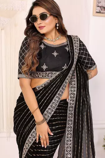 georgette embroidered & sequin work bollywood fancy saree (madhvi-black)