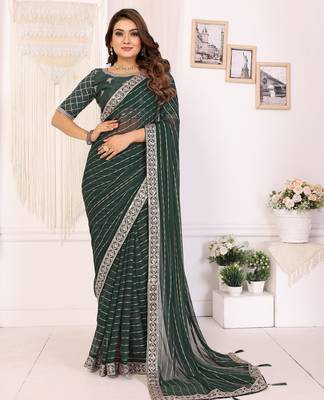 georgette embroidered & sequin work bollywood fancy saree (madhvi-green) 1