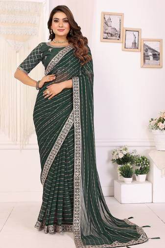 georgette embroidered & sequin work bollywood fancy saree (madhvi-green)
