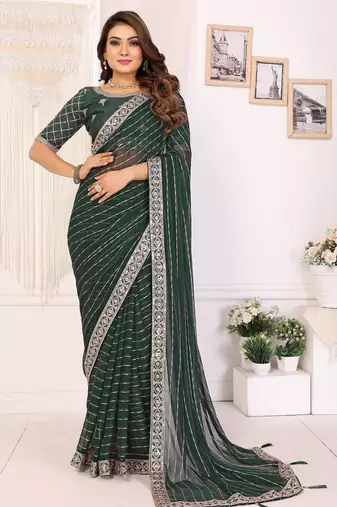 georgette embroidered & sequin work bollywood fancy saree (madhvi-green)