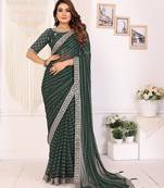 georgette embroidered & sequin work bollywood fancy saree (madhvi-green)