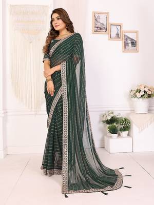 georgette embroidered & sequin work bollywood fancy saree (madhvi-green) 2