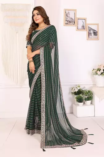 georgette embroidered & sequin work bollywood fancy saree (madhvi-green)