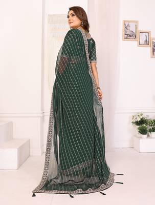 georgette embroidered & sequin work bollywood fancy saree (madhvi-green) 3