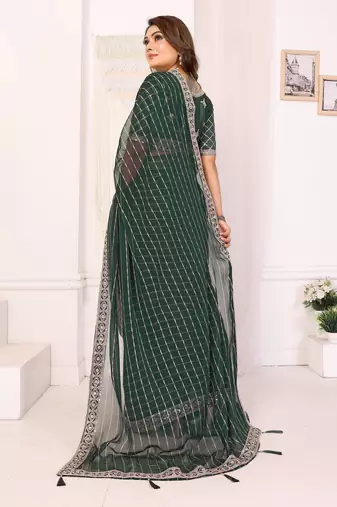 georgette embroidered & sequin work bollywood fancy saree (madhvi-green)