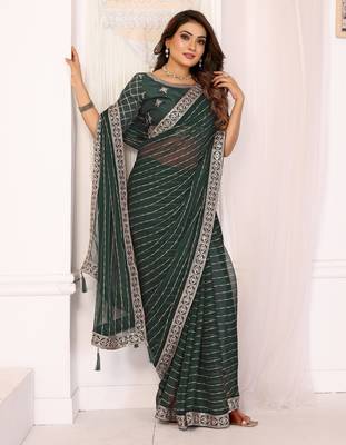 georgette embroidered & sequin work bollywood fancy saree (madhvi-green) 4