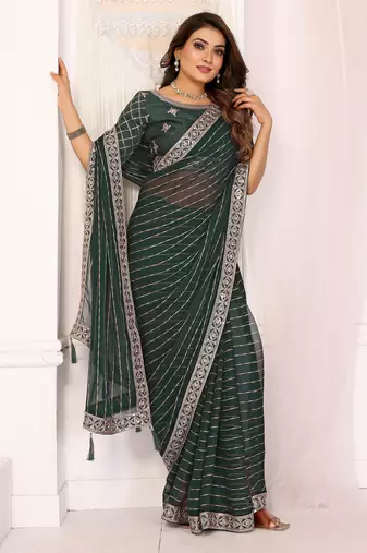 georgette embroidered & sequin work bollywood fancy saree (madhvi-green)