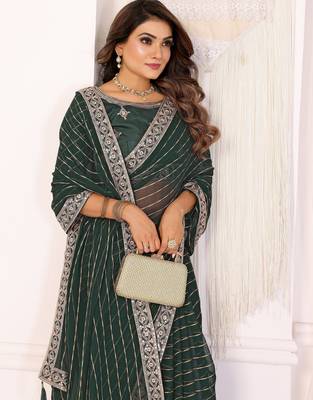 georgette embroidered & sequin work bollywood fancy saree (madhvi-green) 5