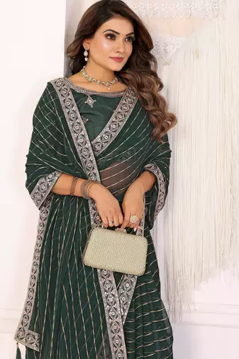 georgette embroidered & sequin work bollywood fancy saree (madhvi-green)