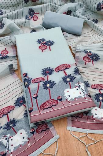 grey zari woven banarasi dress materials