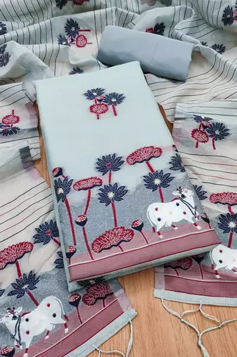 grey zari woven banarasi dress materials