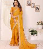 georgette embroidered & sequin work bollywood fancy saree (madhvi-mustard)
