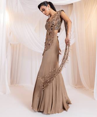 Brown embroidered silk saree 2