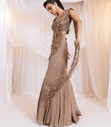 Brown embroidered silk saree