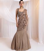 Brown embroidered silk saree