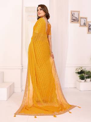 georgette embroidered & sequin work bollywood fancy saree (madhvi-mustard) 3
