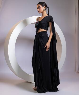 Black embroidered silk saree 1