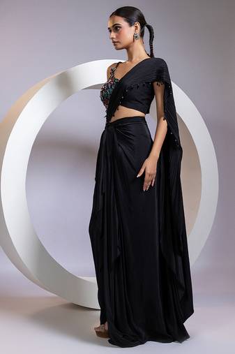 Black embroidered silk saree