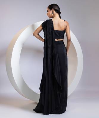 Black embroidered silk saree 2