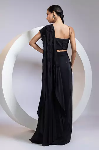 Black embroidered silk saree