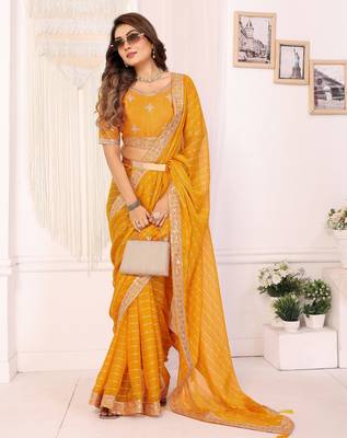 georgette embroidered & sequin work bollywood fancy saree (madhvi-mustard) 4