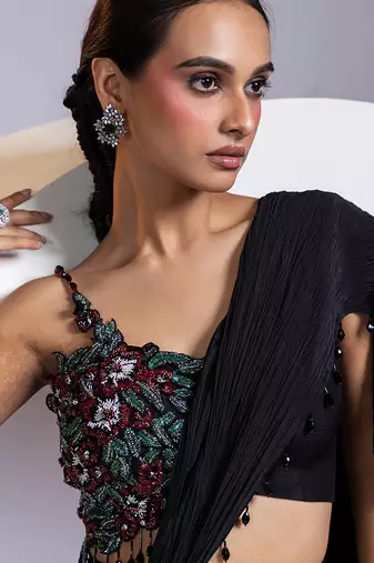 Black embroidered silk saree