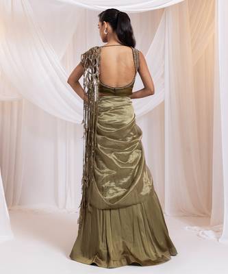 Olive embroidered silk saree 2