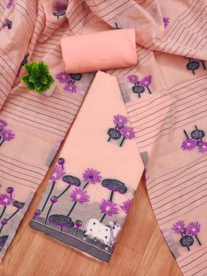 peach zari woven banarasi dress materials 2