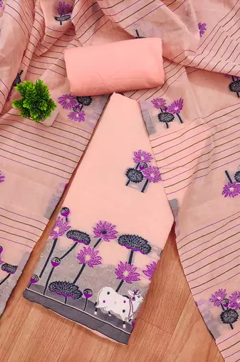 peach zari woven banarasi dress materials