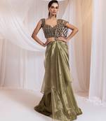 Olive embroidered silk saree