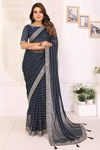 georgette embroidered & sequin work bollywood fancy saree (madhvi-navy)