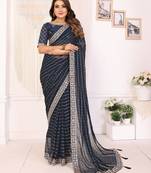 georgette embroidered & sequin work bollywood fancy saree (madhvi-navy)