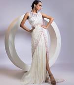 White embroidered organza saree