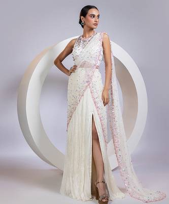 White embroidered organza saree 2