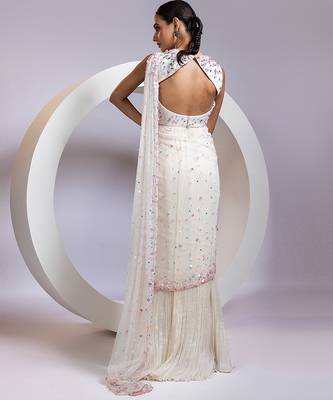 White embroidered organza saree 3