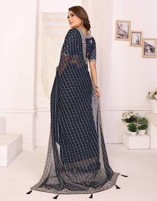 georgette embroidered & sequin work bollywood fancy saree (madhvi-navy) 3