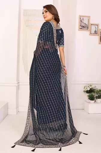 georgette embroidered & sequin work bollywood fancy saree (madhvi-navy)