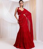 Red embroidered silk saree