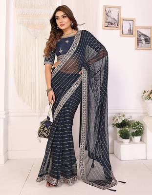 georgette embroidered & sequin work bollywood fancy saree (madhvi-navy) 4