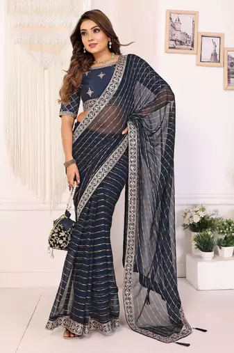 georgette embroidered & sequin work bollywood fancy saree (madhvi-navy)
