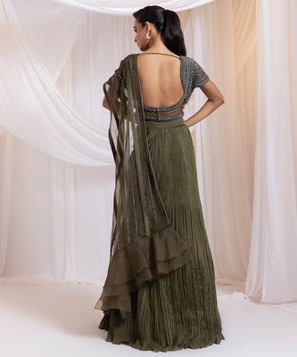 Olive embroidered silk saree 2