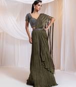 Olive embroidered silk saree