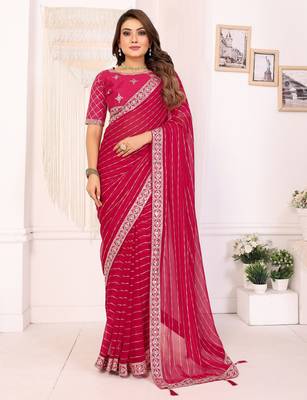georgette embroidered & sequin work bollywood fancy saree (madhvi-pink) 1