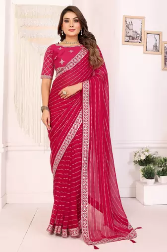 georgette embroidered & sequin work bollywood fancy saree (madhvi-pink)