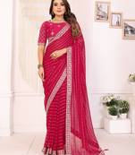 georgette embroidered & sequin work bollywood fancy saree (madhvi-pink)