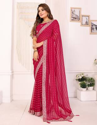 georgette embroidered & sequin work bollywood fancy saree (madhvi-pink) 2