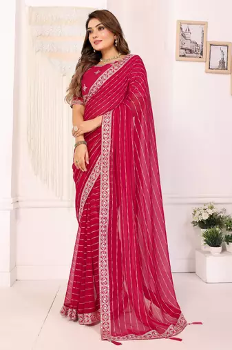 georgette embroidered & sequin work bollywood fancy saree (madhvi-pink)