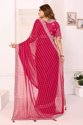 georgette embroidered & sequin work bollywood fancy saree (madhvi-pink)