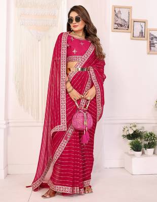 georgette embroidered & sequin work bollywood fancy saree (madhvi-pink) 4