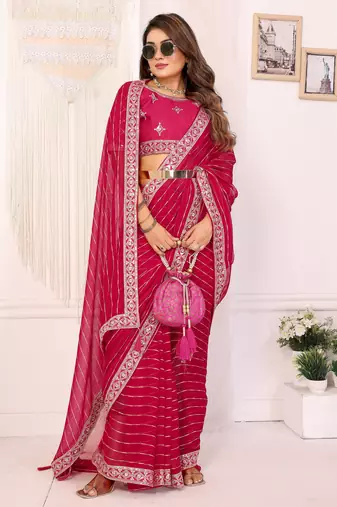 georgette embroidered & sequin work bollywood fancy saree (madhvi-pink)
